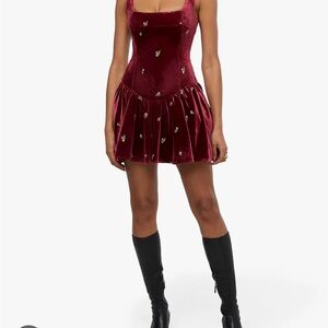 Corset peplum velvet mini dress burgundy